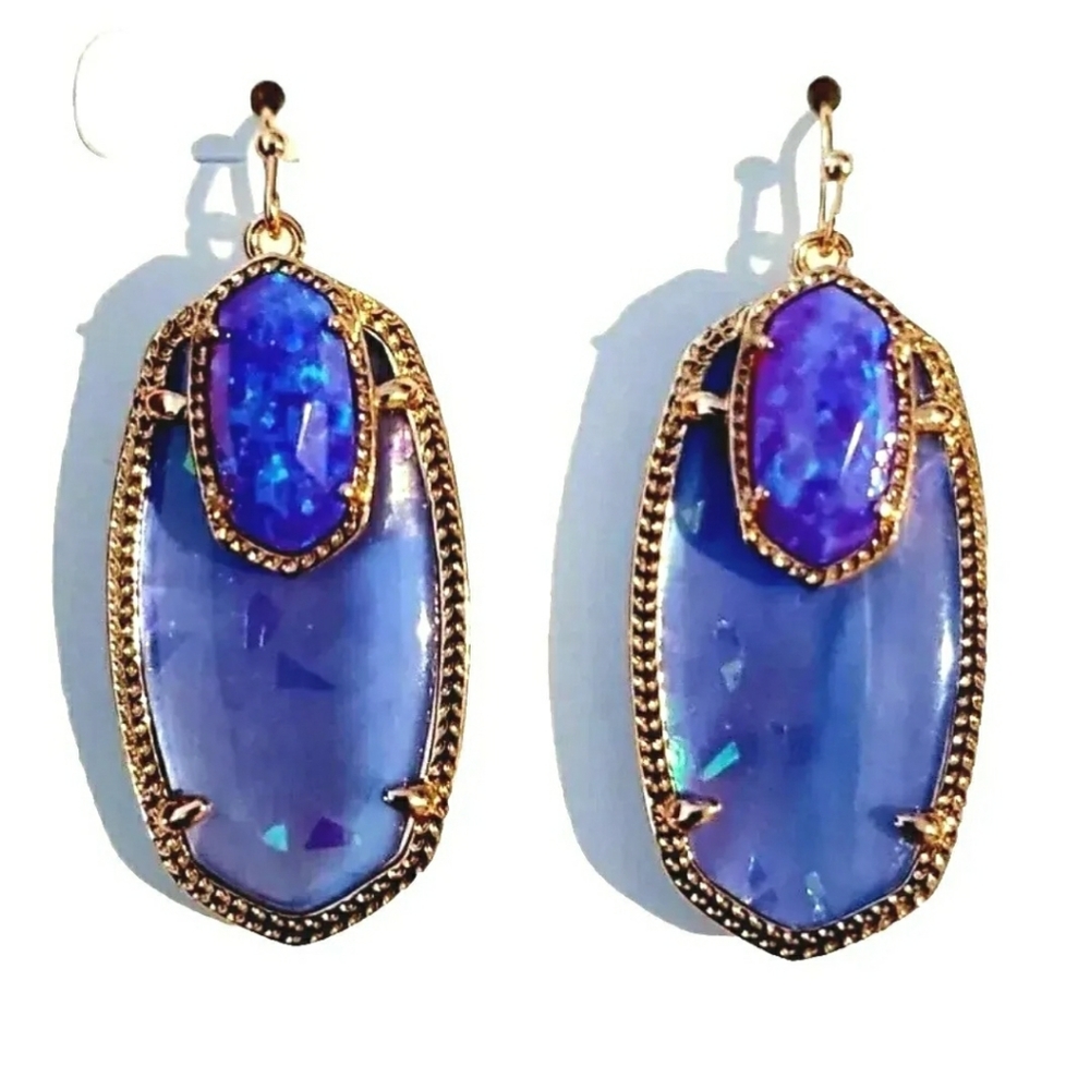 Kendra Scott Emmy Earrings Violet Kyocera Opal in Rose Gold